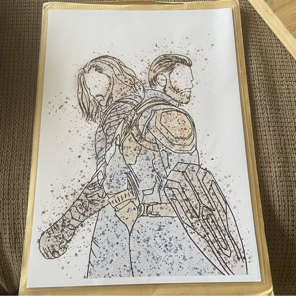 Marvel Other - MARVEL ENDGAME CAPTAIN AMERICA AND WINTER SOLIDER water color painting on paper